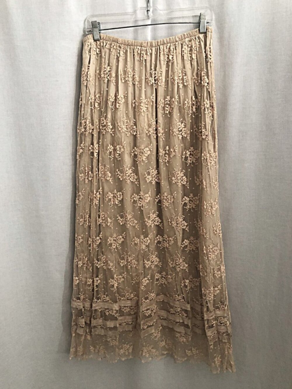 Soft Surroundings Blush Lace Crinkle Maxi Skirt M/L 10-12